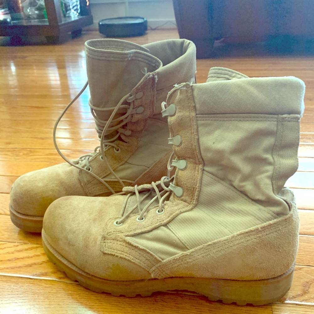 Tan combat boots